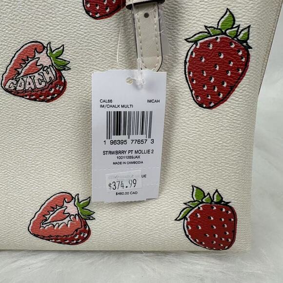 Coach Mollie Tote Bag 25 With Strawberry Print In Canvas/Gold/Chalk CAL66 NWT - Picture 4 of 11